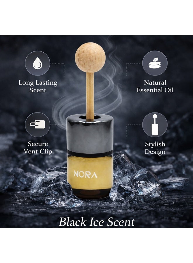 نورا معطر جو للسيارة من نورا، برائحة بلاك آيس، سعة 15 مل، موزع زيوت عطرية طبيعية، زجاجة عطرية بعصا خشبية وغطاء معدني، مشبك تثبيت آمن على فتحة التهوية، عطر يدوم طويلاً لداخل السيارة، متوافق مع فتحات مكيف الهواء، زجاجة زجاجية، مزيل للروائح الكريهة، انتعاش دائم للسيارة. - Image 3